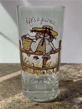 Vintage Holly Hobbie 1969 Drink Glass Life’s A Picnic Enjoy it